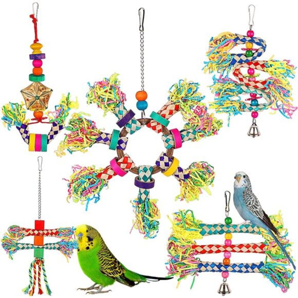 Bird Toys, 5PCS Colorful Bird Shredding Toys Hanging Parakeet Chew Toys